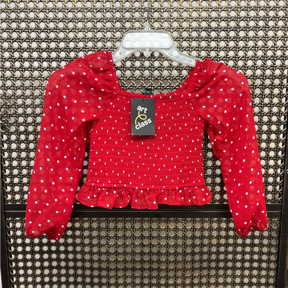 Red with white dots girls blouse
